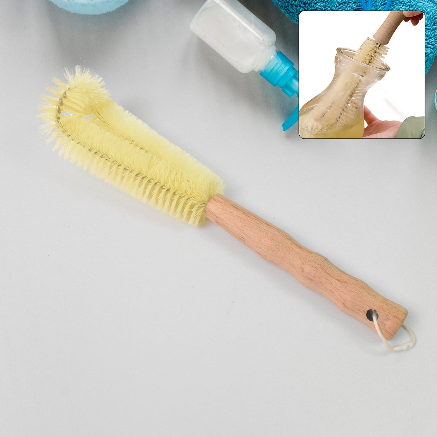 13 inch Bottle Brush, Bristle Brush with Wood Handle, Washing Brush with Wooden Handle, Kitchen Cleaning Tool, Brushes for Dish, Tumbler, Teapot, Cup, Pan