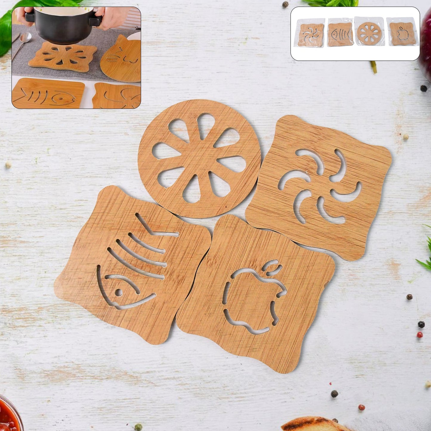 Wooden Table Coasters Tea Coasters (3Pc / Mix Design)