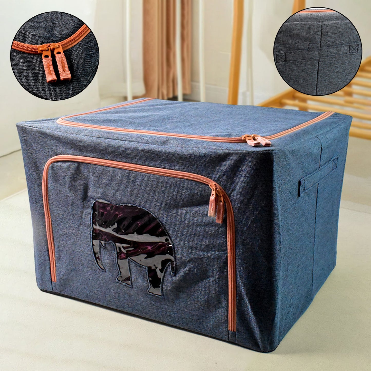 Zippered Closet Storage Box with Lid, With Window (Mix Design & Size / 1 Pc)