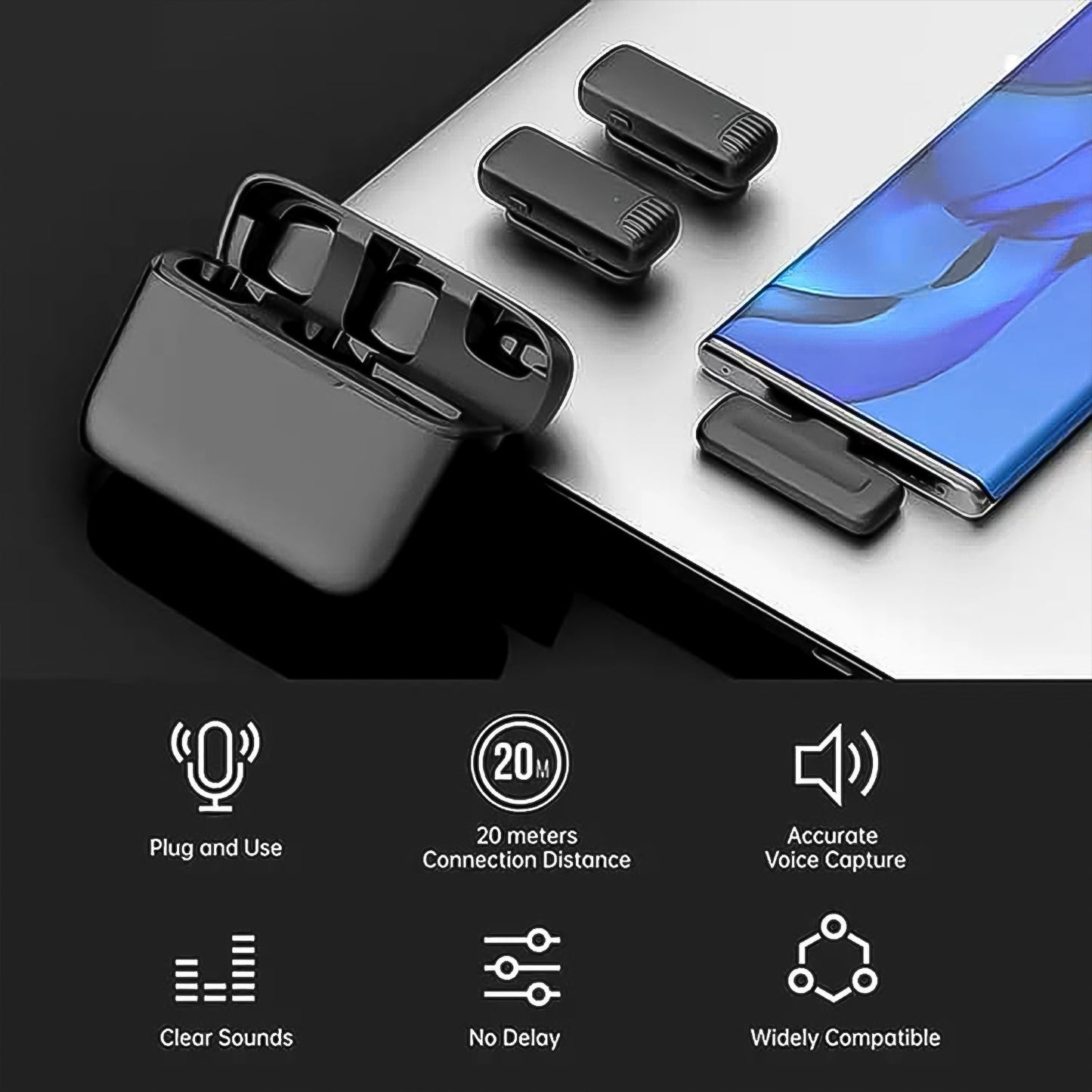 Wireless Microphones, Collar Mic for All Smart Phone / Type-C (1 Set)