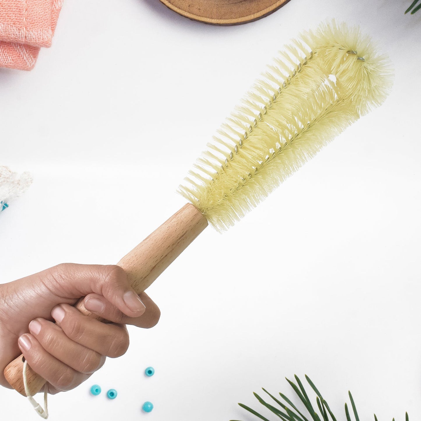 13 inch Bottle Brush, Bristle Brush with Wood Handle, Washing Brush with Wooden Handle, Kitchen Cleaning Tool, Brushes for Dish, Tumbler, Teapot, Cup, Pan