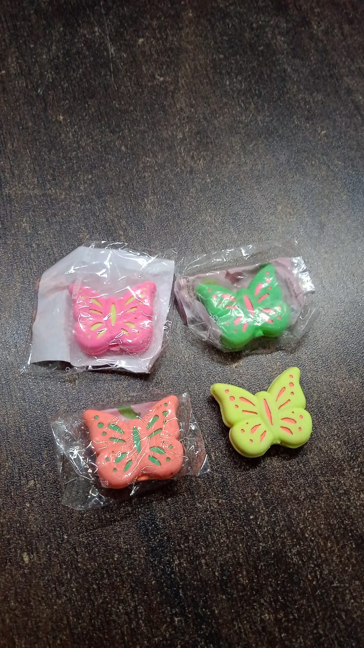 Butterfly Shape Eraser Rubber (5 Pc / Mix Colour & Design)