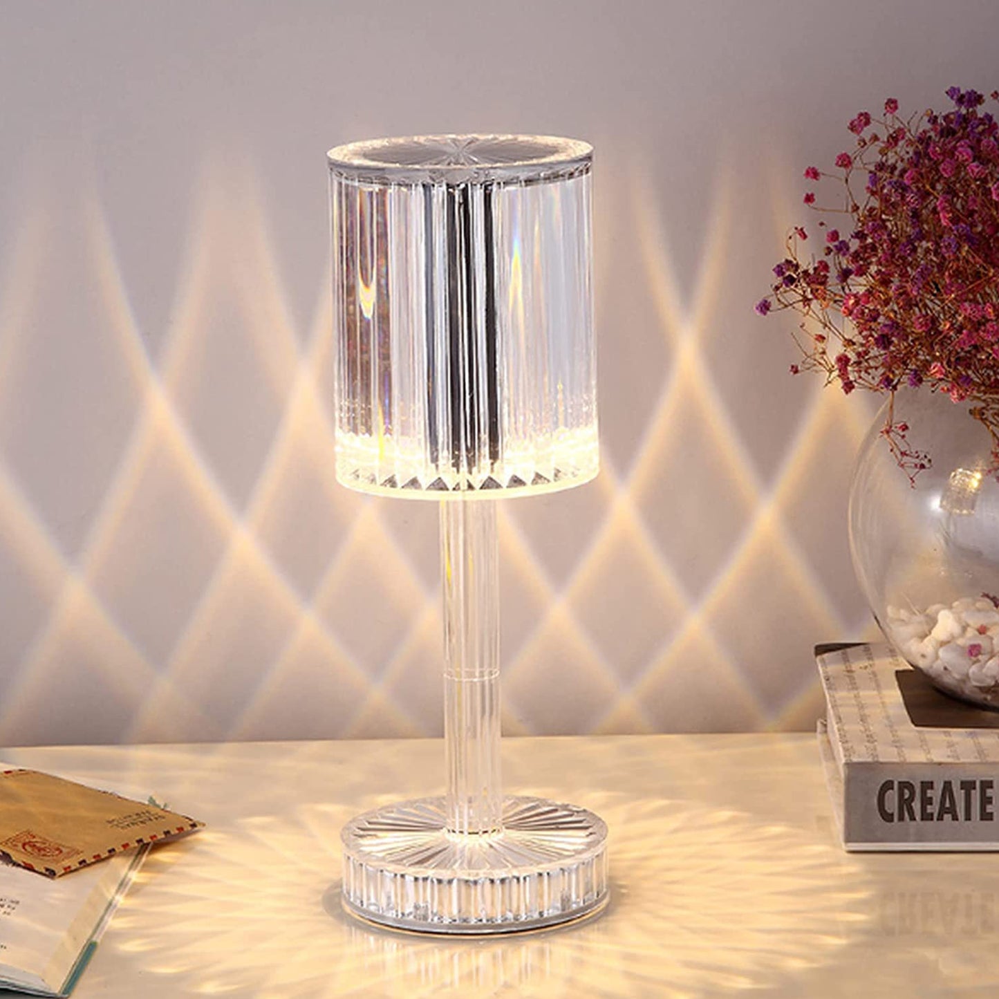6605 Crystal Table Lamp Touch Control Atmosphere Nightstand Lamp With Usb Charging Line