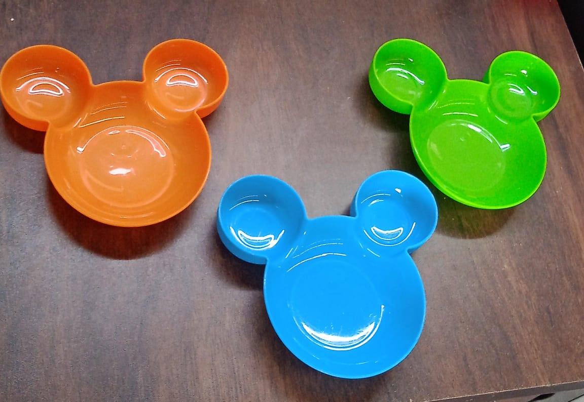 Mickey Mouse Shape Plates for Kids, BPA Free, & Unbreakable Children’s Food Plate, Kids Bowl, Fruit Plate, Baby Cartoon Bowl Plate, Tableware (2 Pc)