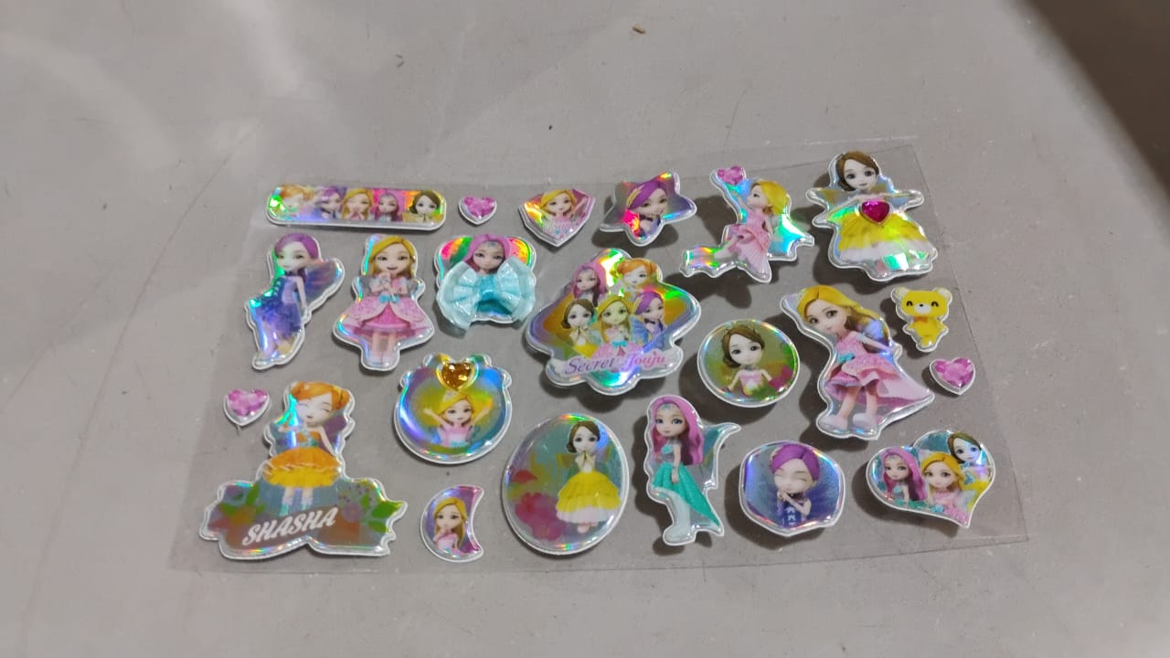 Girls Cartoon Design Adhesive 3D Stickers (2 Sheet / 19×12 Cm)