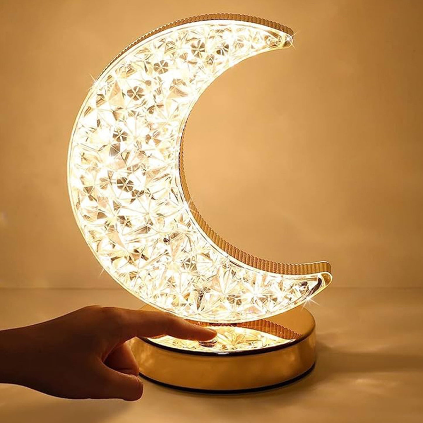 12570 Crystal Table Lamp Moon Shape Touch Control Lamp With 3 Color Metal Bedside Lamp For Kids Bedroom Romantic Desktop Nightstand Stepless Dimming Usb Charging Touch Night Light