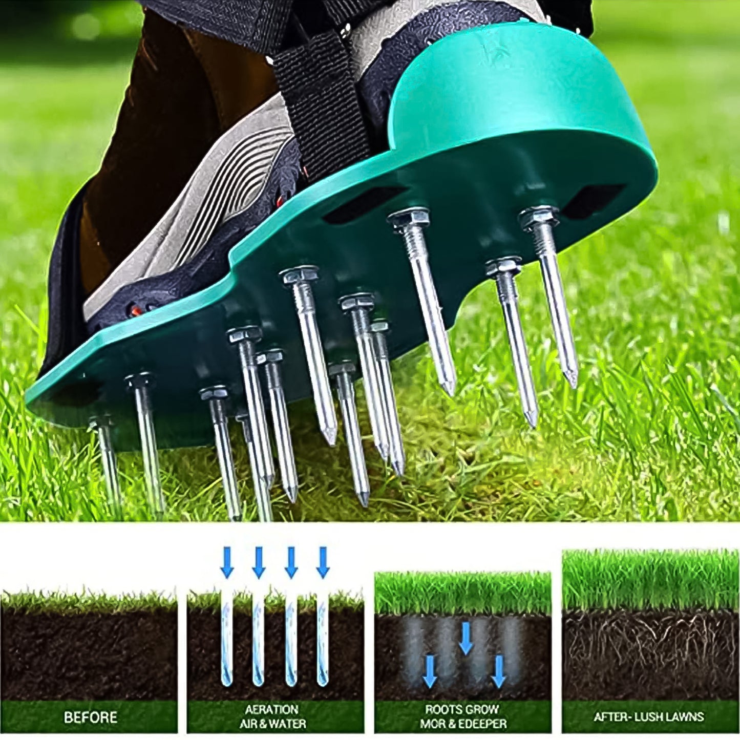 Lawn Aerator Sandals Garden Grass Aerator Spiked Sandals Green Studded Shoes (1 Pair)