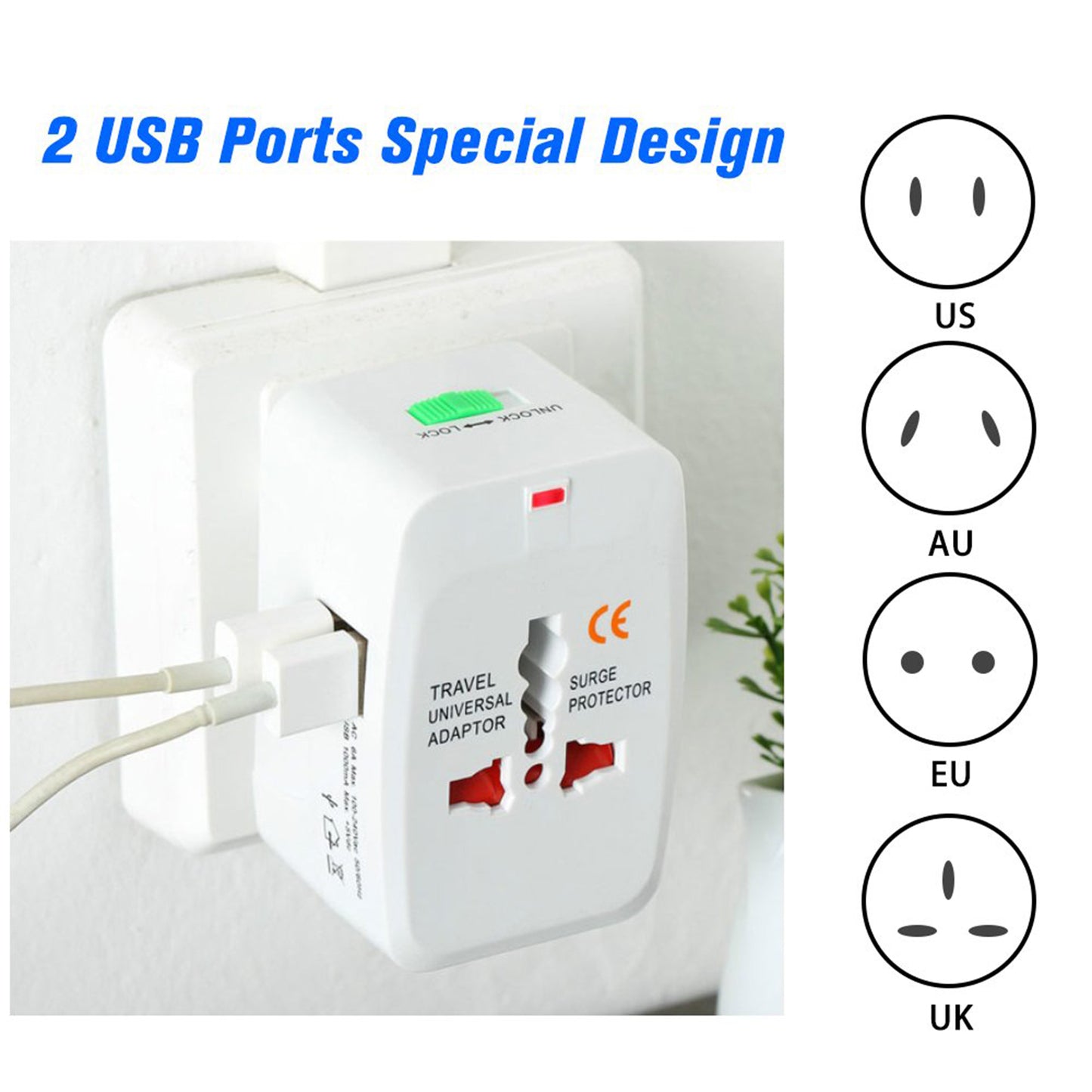 12671 All-in-one Universal Worldwide Travelling Ac Adaptor Plug (Au Uk Us Eu) International Power Charger Electric Usb Power Plug Socket Adapter Converter (1 Pc)