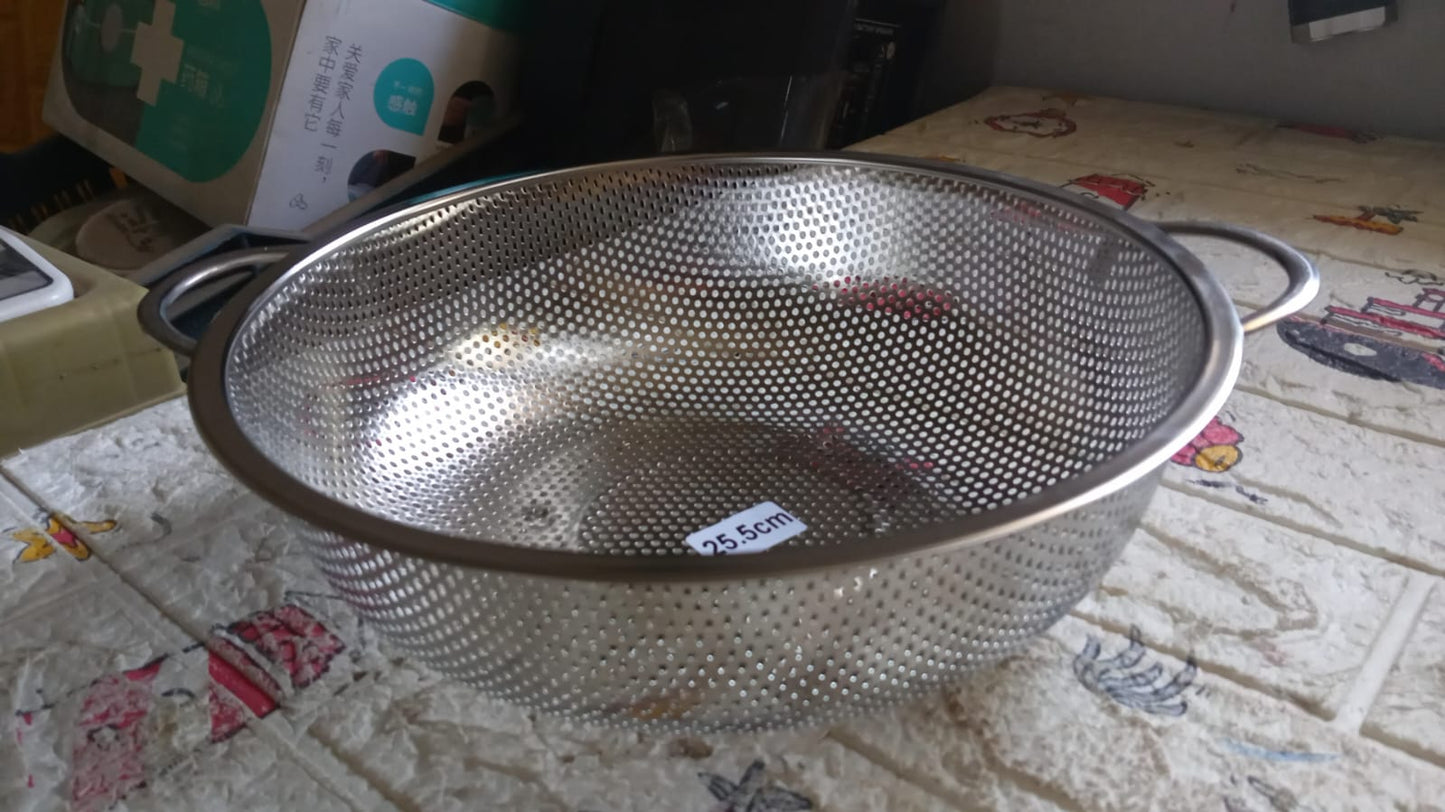 Stainless Steel Colander with Handle, Large Metal Mesh Basket Strainer for Pasta, Spaghetti, Berry, Veggies, Fruits, Kitchen Food Colander, Safe (1 pc / 25.5 cm)