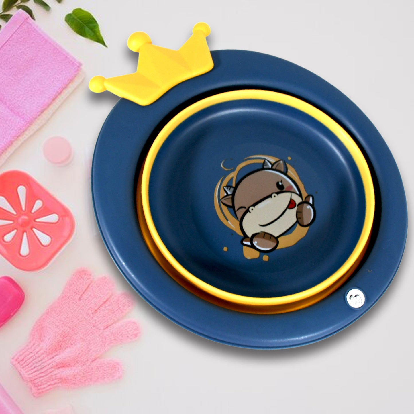 17514 Cartoon Shape Wash Basin Space Saving Multi Function Foldable Baby Wash Basin Easy Clean Lightweight Thicken For Washing Face For Home (33x31 Cm 1 Pc)