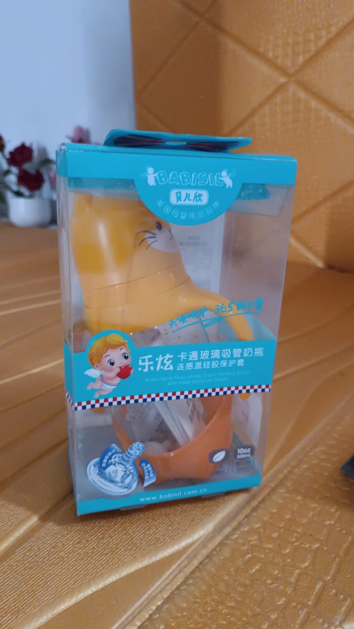 Glass Baby Feeding Bottle With Handles Straw (300 Ml 1 Pc)