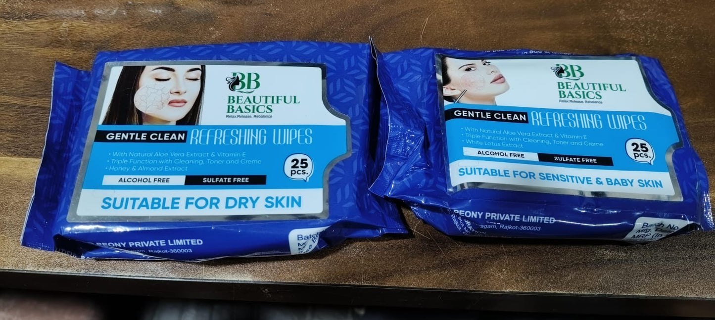 Beautiful Basics Dry Sensitive Skin Face Wipes (2 Pkts X 50 Pcs Wipes)
