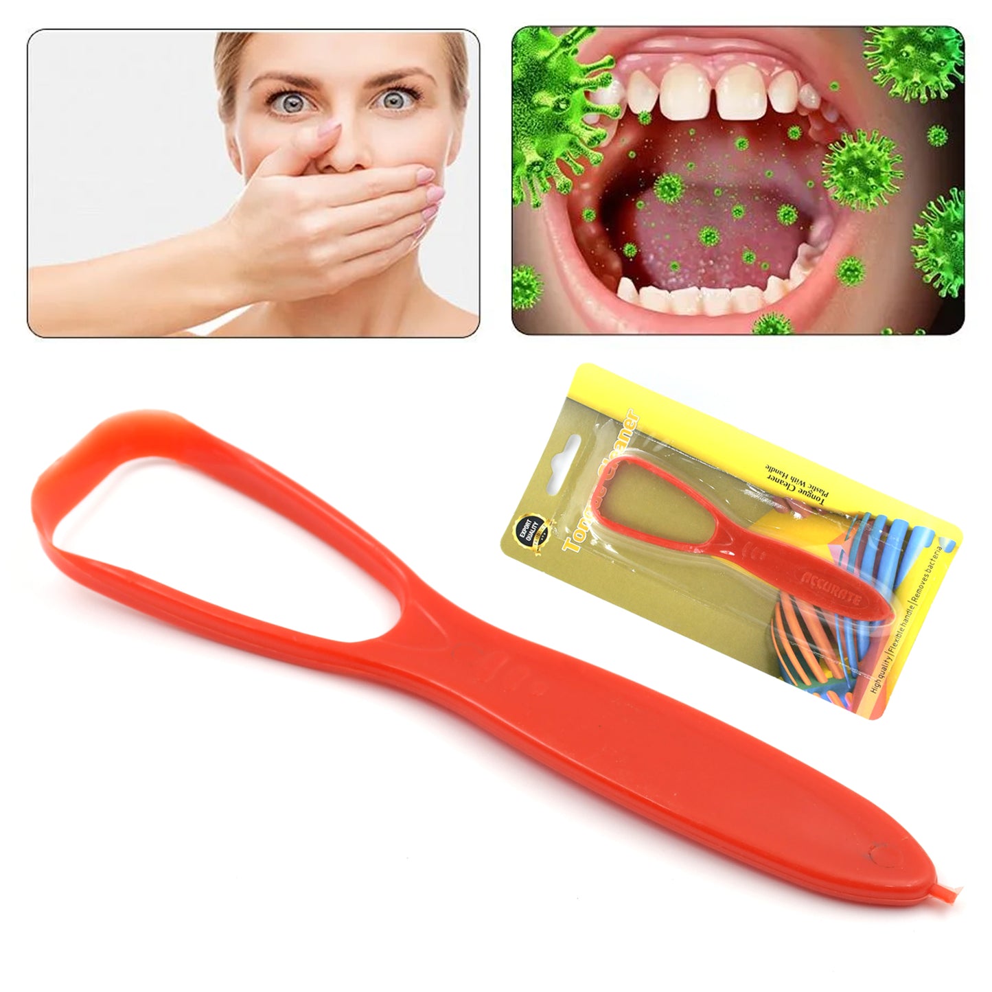 Plastic Tongue Cleaner For Kids Adults Tongue Scraper For Bad Breath Maintain Oral Hygiene For Daily Use For Fresh Breath Bacteria Removal Improved Taste Plastic With Handle Tongue Cleaner (1 Pc )