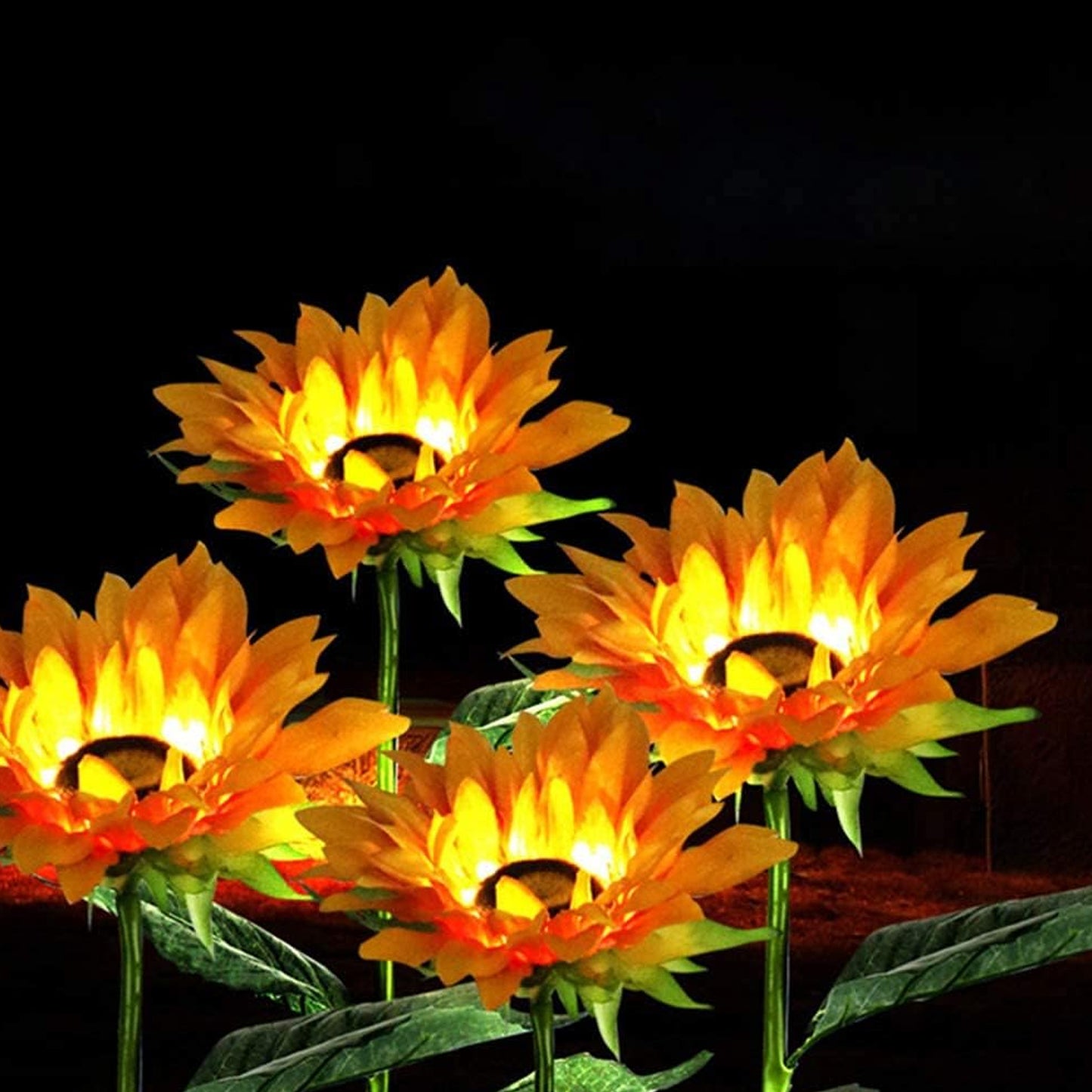 Garden Solar Sunflower Outdoor Led Light Inserted Ground Simulation Plant (4 Pcs Set)