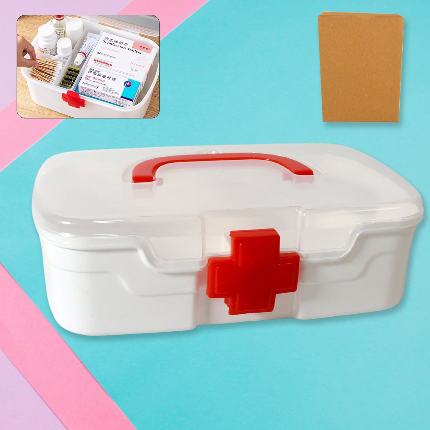 12734 Medical Box 1 Piece Indoor Outdoor Medical Utility Medicine Storage Box Detachable Tray Medical Box Multi Purpose Regular Medicine First Aid Box With Handle Transparent Lid