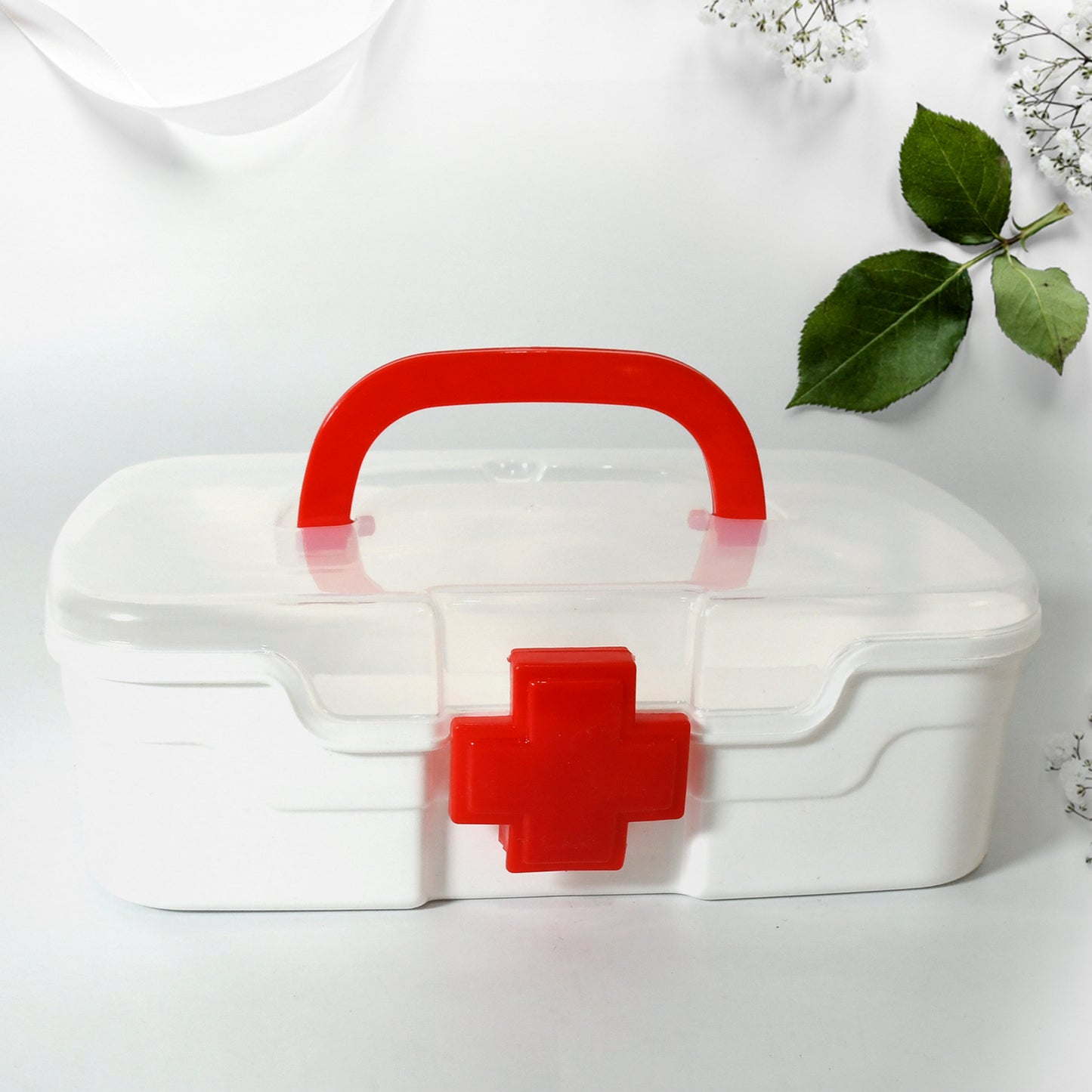 12734 Medical Box 1 Piece Indoor Outdoor Medical Utility Medicine Storage Box Detachable Tray Medical Box Multi Purpose Regular Medicine First Aid Box With Handle Transparent Lid