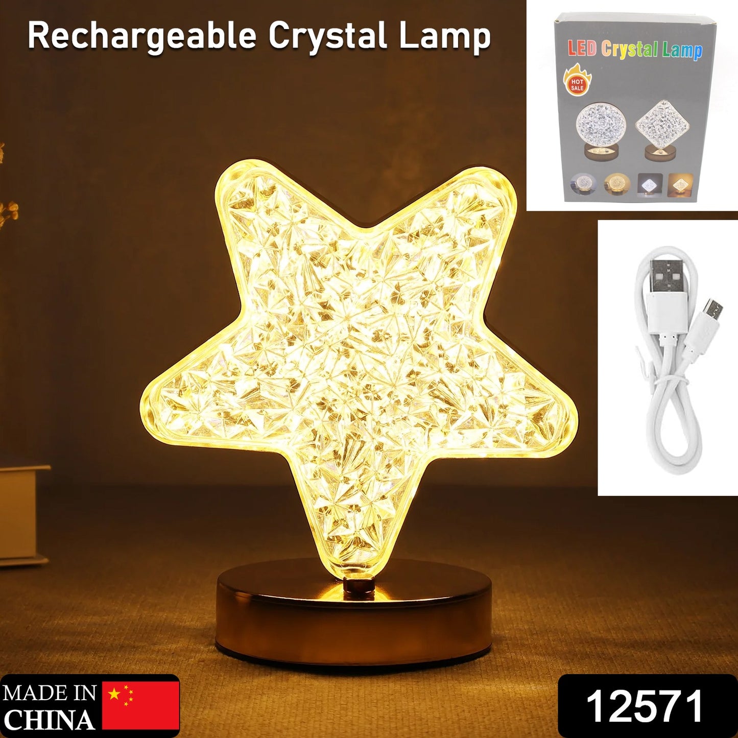 12571 Star Shape Crystal Diamond Lamp Cordless Luxury Lamp With Usb Rechargeable 3-way Dimmable Touch Control Decorative Nightstand Lamp For Bedroom Living Room Party Restaurant Decor (1 Pc )