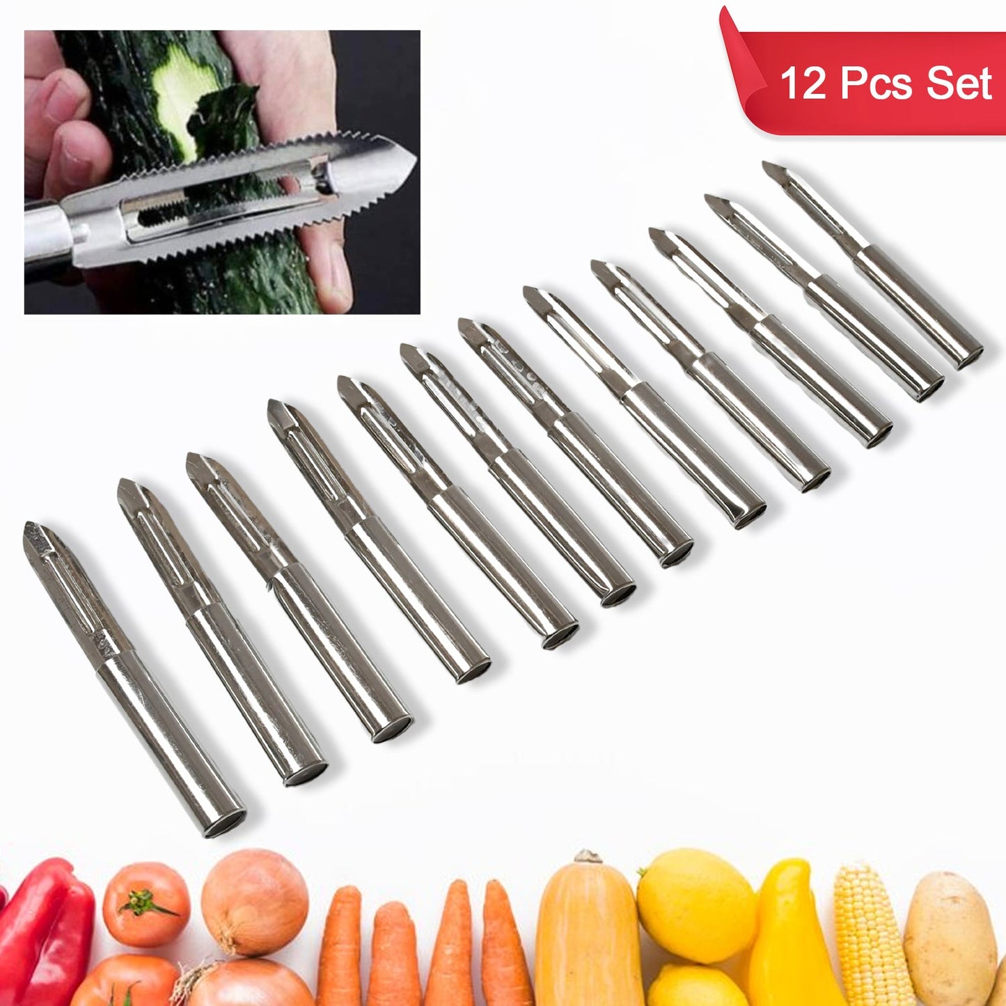Stainless Steel Peeler Set Ã¢â‚¬â€œ Multi-Purpose Handle for Peeling & Shredding (12 Pcs Set)