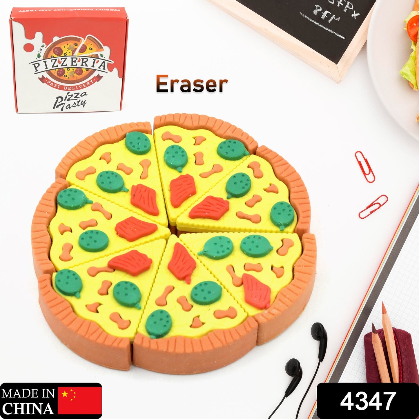 3D Pizza Slices Eraser Set Ã¢â‚¬â€œ Fancy & Colorful Stationery for Kids & Gifts (7 slice)