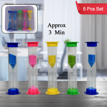 Plastic Hourglass Sand Timer Set Ã¢â‚¬â€œ 3-Min Sand Clock for Kitchen, Office, School & Kids (5 Pc)