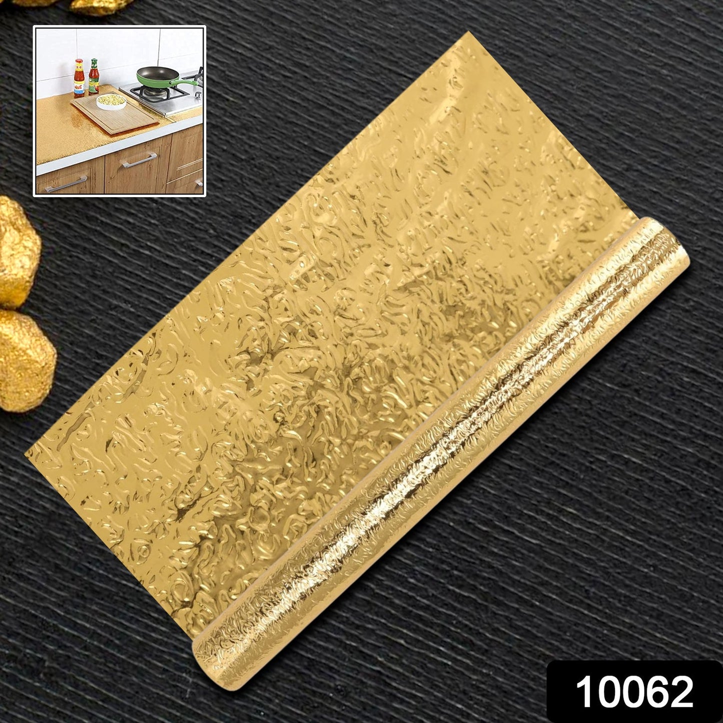 Oil Proof Sticker, Waterproof Self Adhesive Aluminum Foil Wallpaper (60 cmÃƒâ€”2m / Golden / 1 Pc)