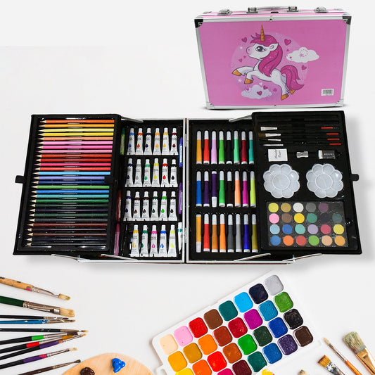 17980Ã‚Â Professional Art Set-Drawing Painting Sketching Coloring Kids Set All in 1 Art Case Perfect for Kids with Unicorn Design Case, Shading Crayons Oil Pastels Color Set Watercolor Cakes Paint Brush Sharpener Eraser (145 Pcs Set)
