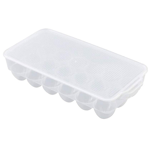 Plastic 18 Cavity Egg Storage Box Or Egg Trays For Refrigerator With Lid & Handles High Quality, Rectangular Egg Tray Box For 18 Egg (1 Pc)