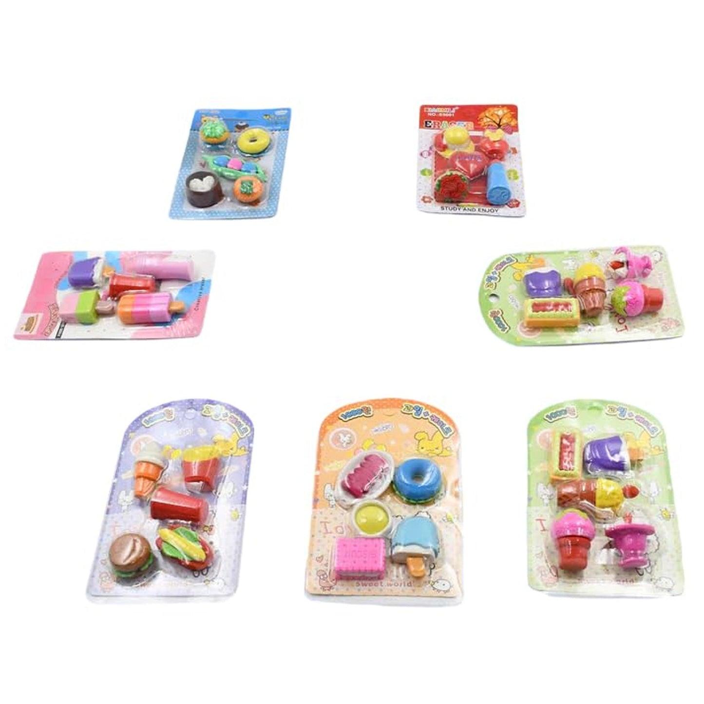 Mix Design Fancy Erasers Set Ã¢â‚¬â€œ Colorful & Stylish Erasers for Kids, Birthday Gift & School Prize (1 Set)