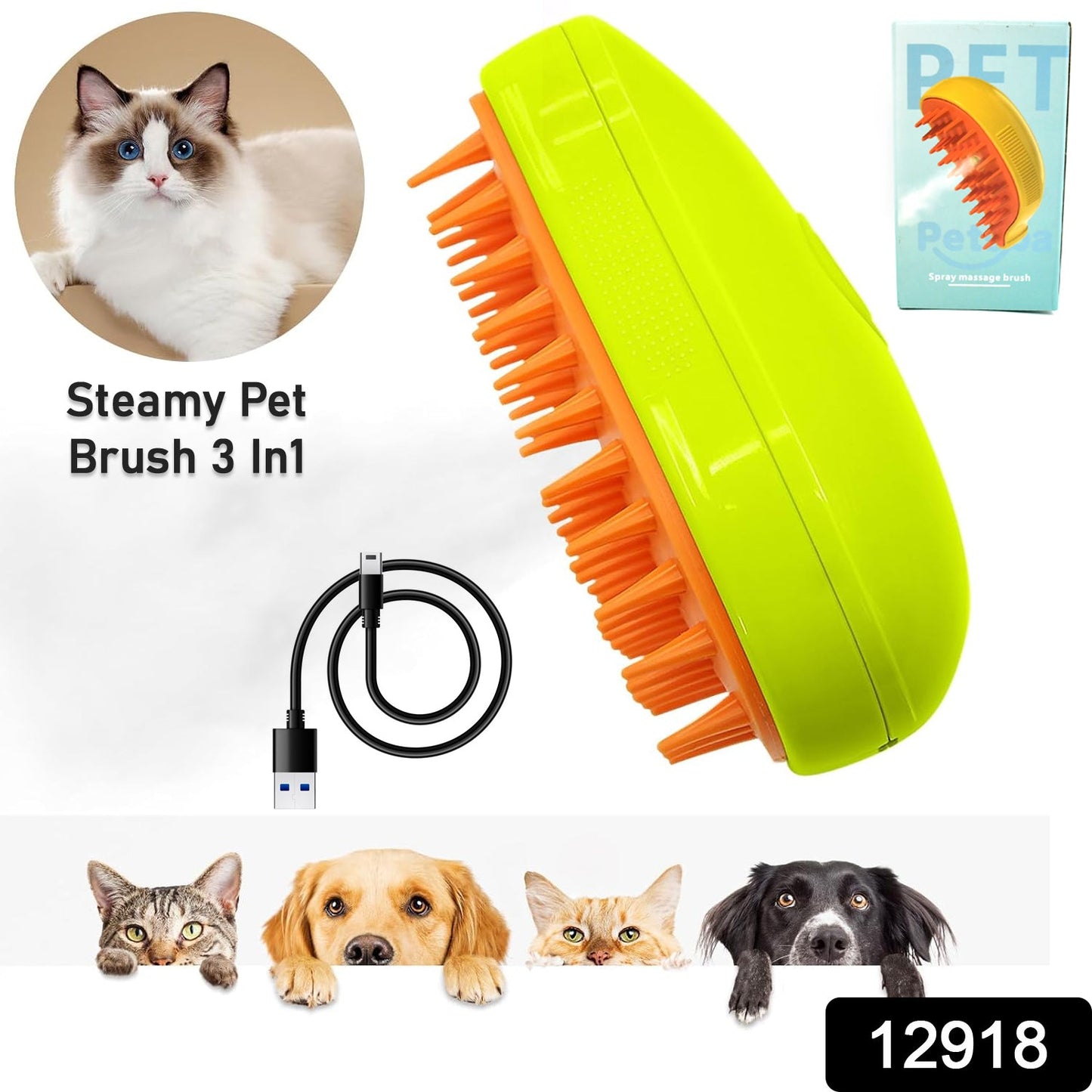 3-in-1 Cat Steamy Brush Ã¢â‚¬â€œ Self-Cleaning Pet Grooming & Hair Removal Comb