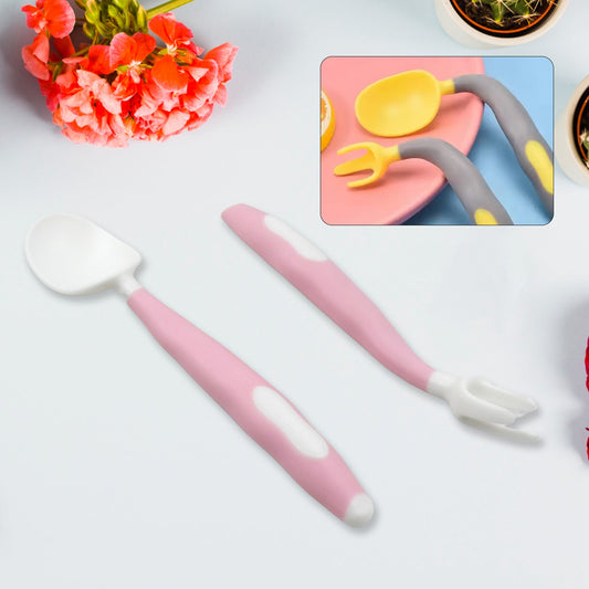 Silicone Bendable Kids Spoon & Fork Set Ã¢â‚¬â€œ Toddler Self-Feeding Utensils (2 Pc Set)