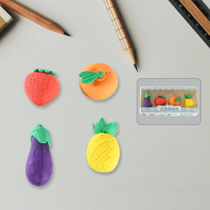 Mini Cute Veg & Fruit Erasers Ã¢â‚¬â€œ 3D Colorful Eraser Set for Kids (4 Pc)