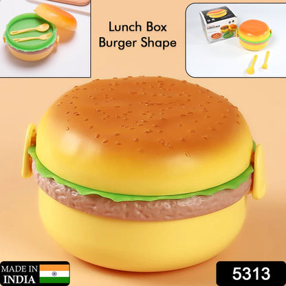 Burger Shape Lunch Box Ã¢â‚¬â€œ Double Layer 1000ml Food Container with 2 Spoons for Kids