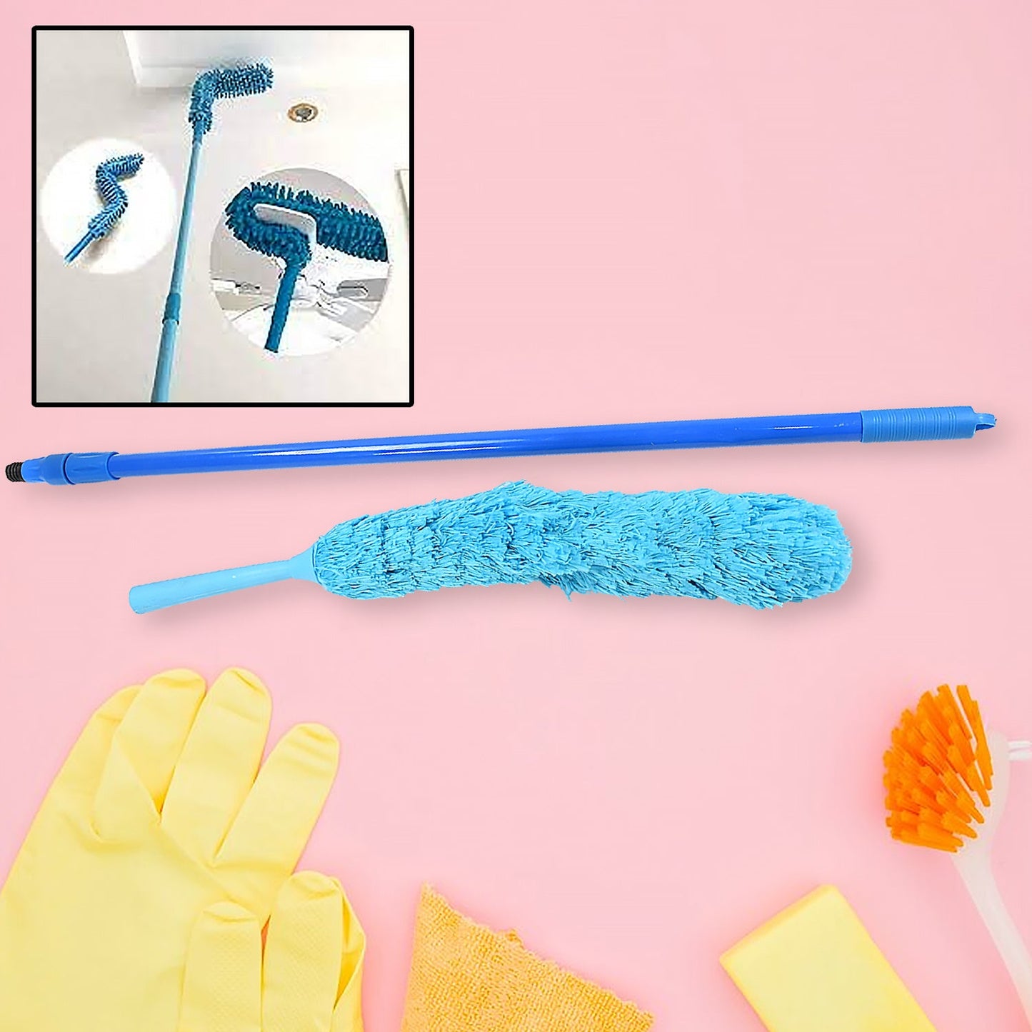 Adjustable Long Handle Microfiber Dust Brush Ã¢â‚¬â€œ Foldable Ceiling & Appliance Cleaner