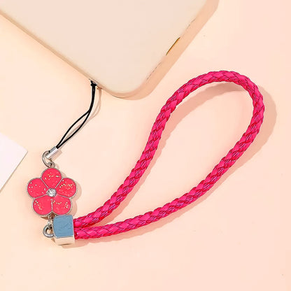 Flower Shape metal alloy pendant Nylon Braided leather hand strap lanyard phone (2 Pc / Multicolor)