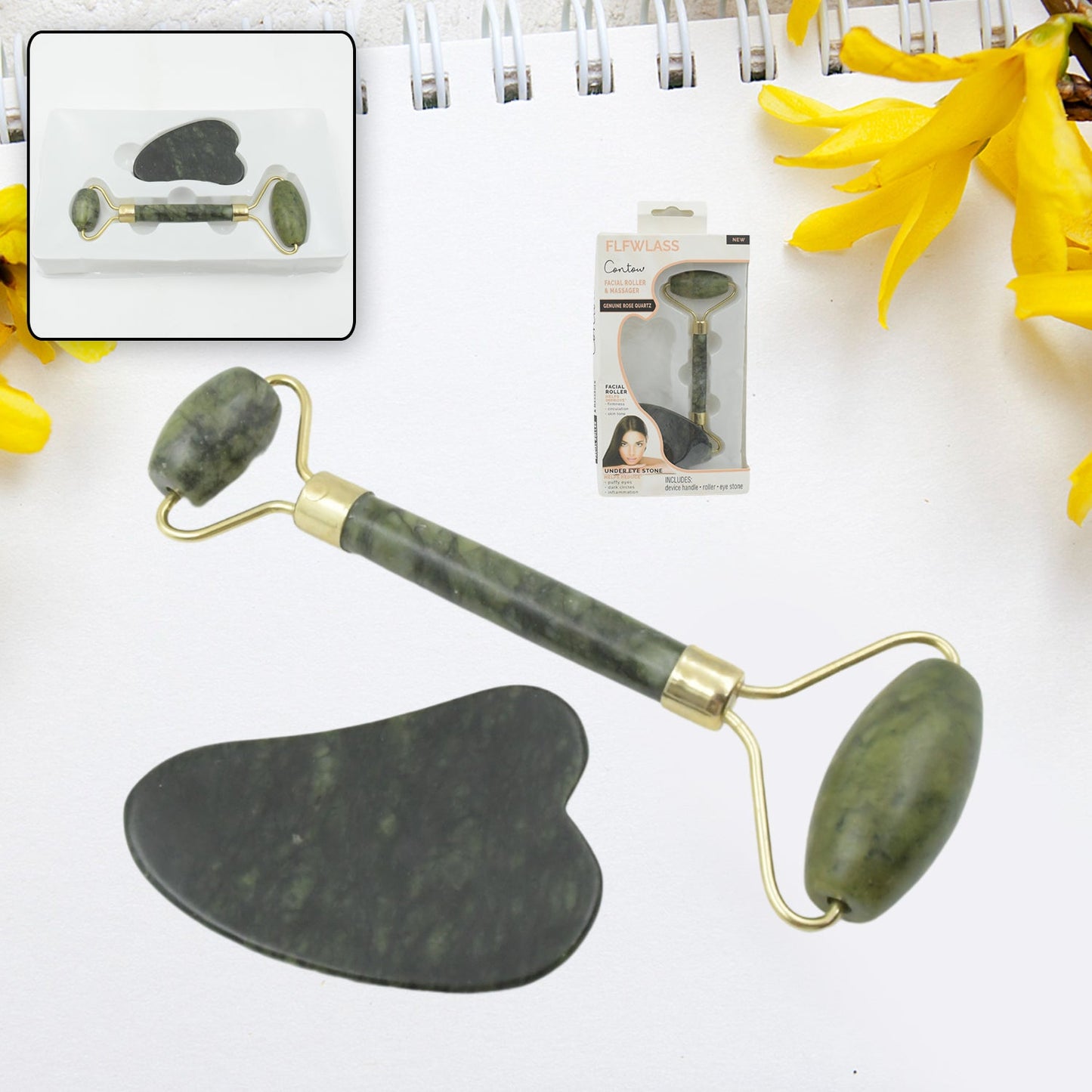 Jade Roller & Gua Sha Set Ã¢â‚¬â€œ Natural Face Massager for Anti-Aging, Glowing Skin & Face Shaping (1 Pc)