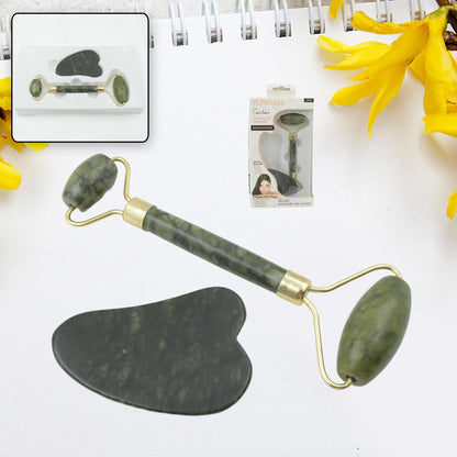 Jade Roller & Gua Sha Set Ã¢â‚¬â€œ Natural Face Massager for Anti-Aging, Glowing Skin & Face Shaping (1 Pc)