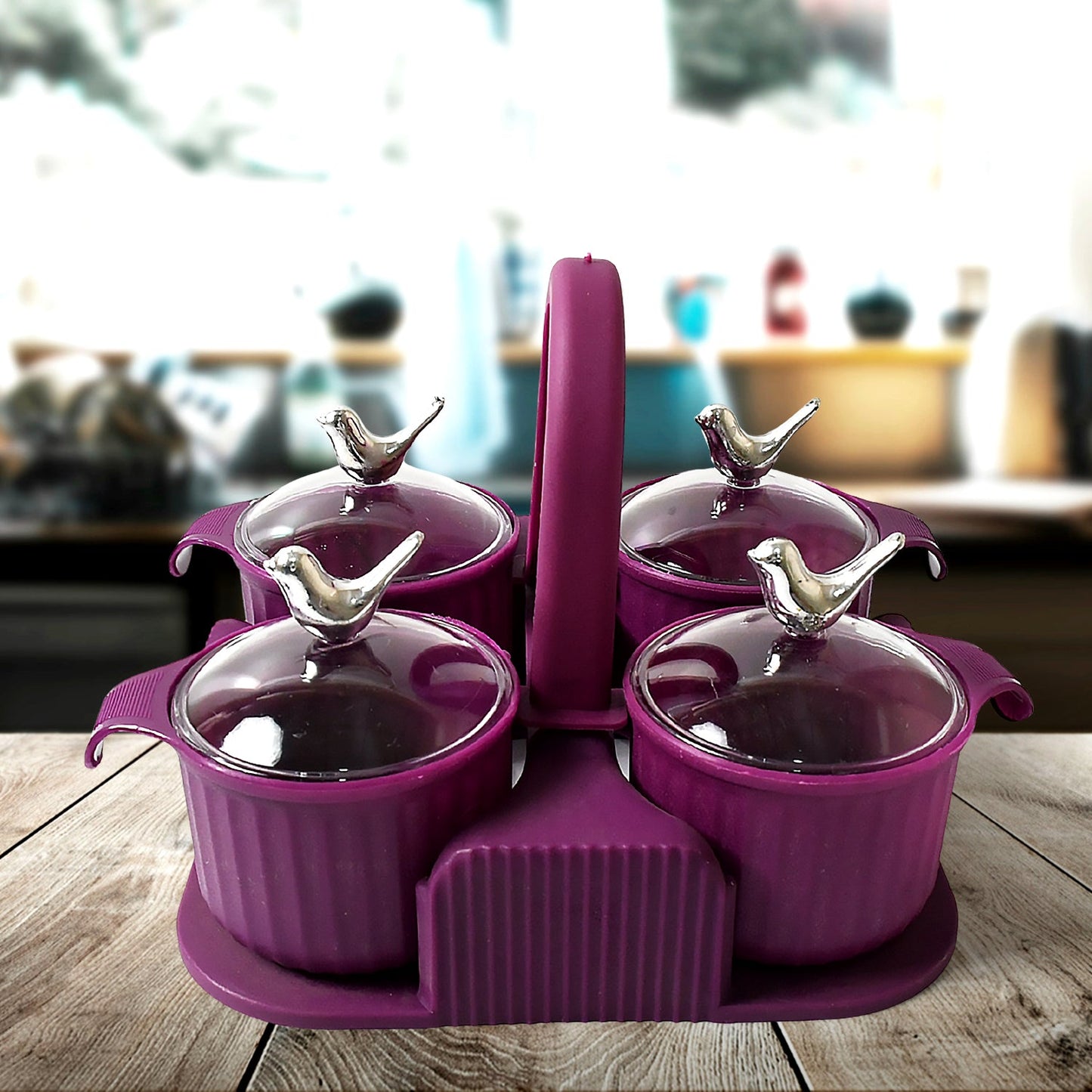 Multipurpose Silver Sparrow, Jar Dry fruit Set, for Home and KitchenÃ‚Â Airtight Dry Fruit Plastic Storage Container Tray Set With Lid & 4 Serving Jar Container for Sweets, Chips, Cookies | (4 Pc Set)