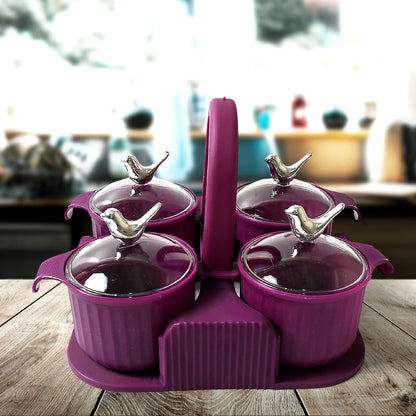 Multipurpose Silver Sparrow, Jar Dry fruit Set, for Home and KitchenÃ‚Â Airtight Dry Fruit Plastic Storage Container Tray Set With Lid & 4 Serving Jar Container for Sweets, Chips, Cookies | (4 Pc Set)