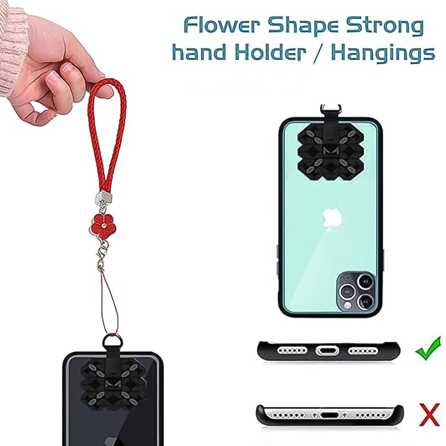 Flower Shape metal alloy pendant Nylon Braided leather hand strap lanyard phone (2 Pc / Multicolor)