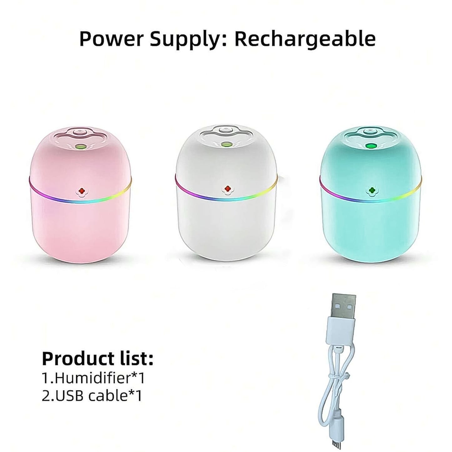 Portable Mini USB Humidifier with Light, Cool Mist & Essential Oil Diffuser (250ML)