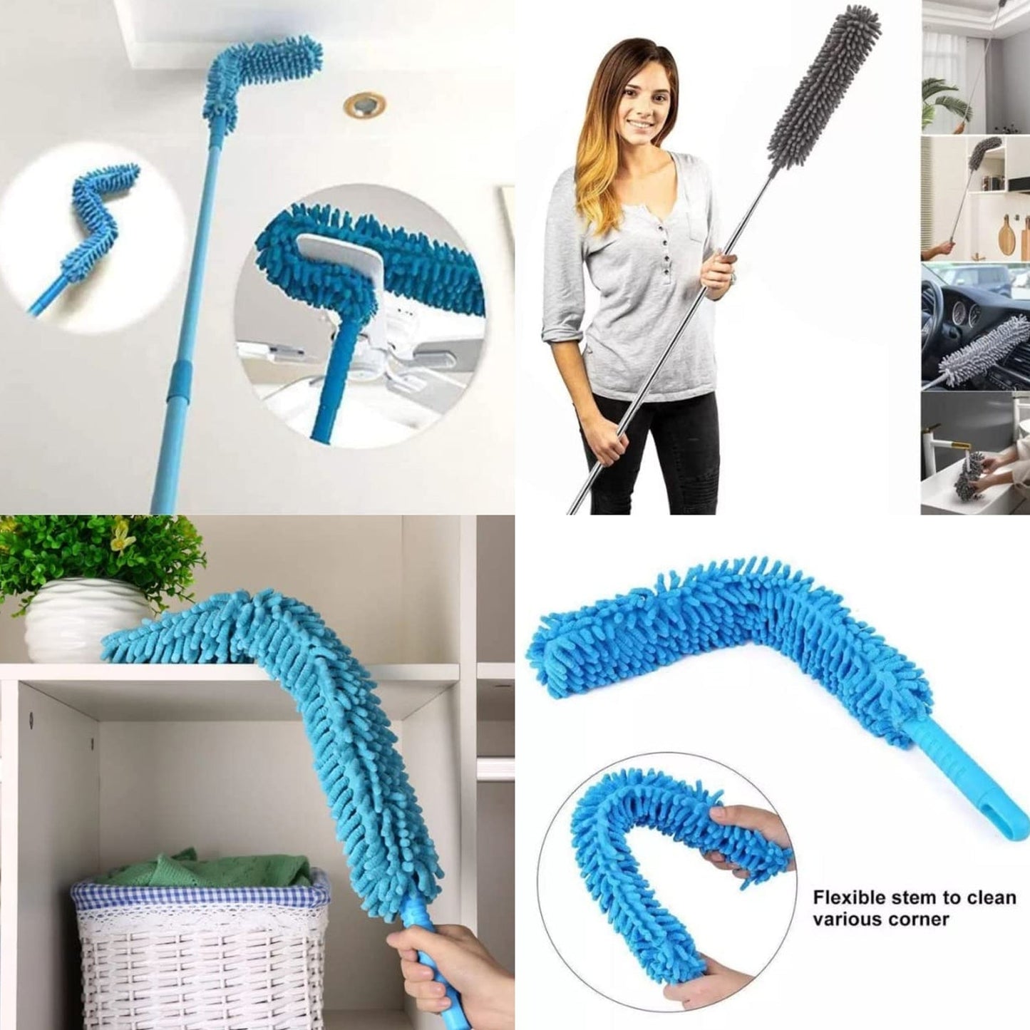 Adjustable Long Handle Microfiber Dust Brush Ã¢â‚¬â€œ Foldable Ceiling & Appliance Cleaner