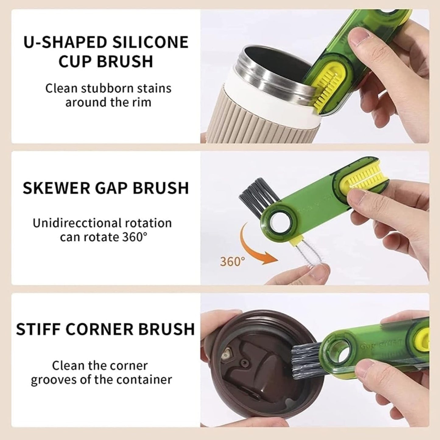3-in-1 Multifunctional Bottle & Cup Cleaning Brush Ã¢â‚¬â€œ Lid & Cover Scrubber for Kitchen (1 Pc)