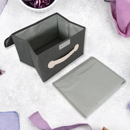 Small Foldable Storage Box With Lid And Handles, Cotton And Linen Storage Bins And Baskets Organizer For Nursery, Closet, Bedroom, Home (28Ãƒâ€”20Ãƒâ€”16 Cm / 1 pc)