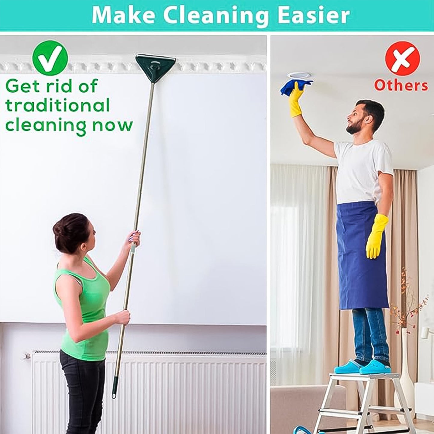 2-in-1 Extendable Triangle Mop Ã¢â‚¬â€œ Retractable, 360Ã‚Â° Rotating, Telescopic & Reusable Mop Heads (1 Pc)