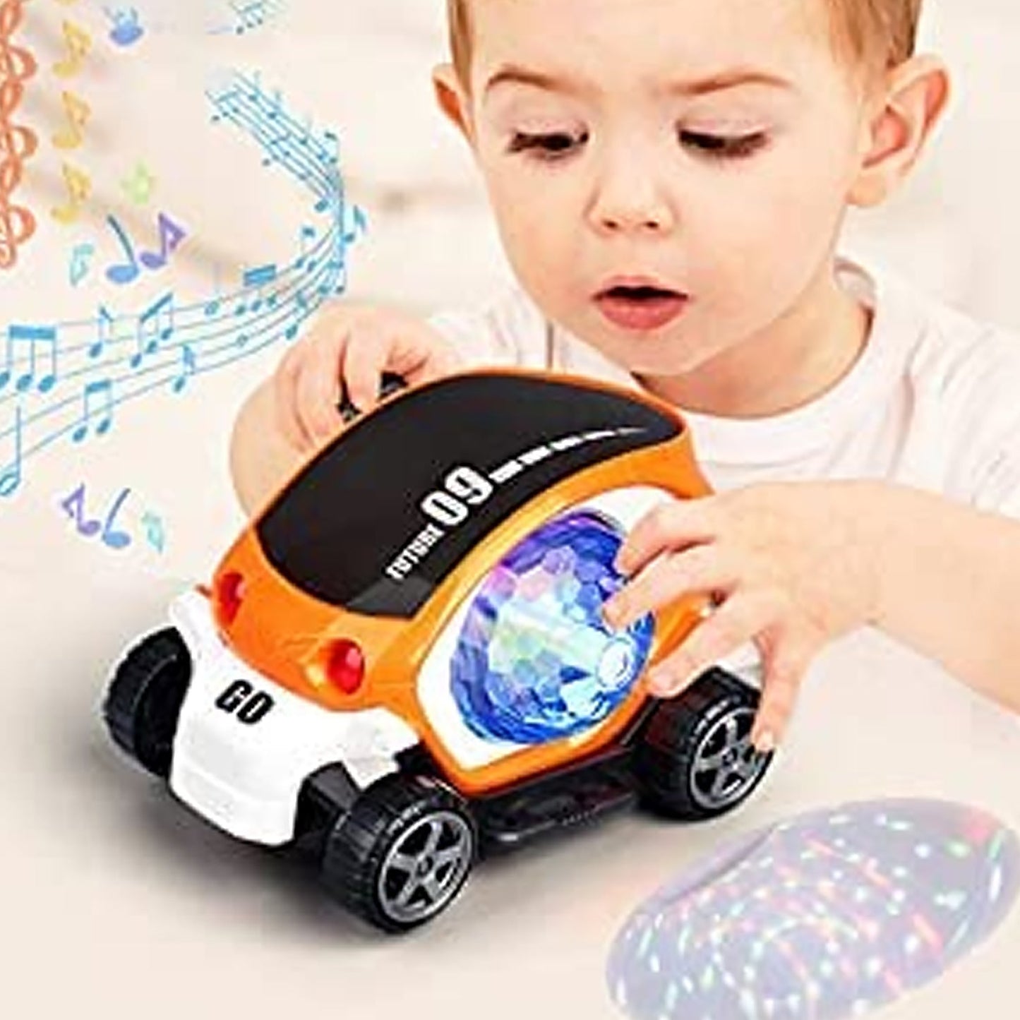 360Ã‚Â° Rotating Stunt Car Toy Ã¢â‚¬â€œ Bump & Go with 4D Lights, Music & Disco Ball (1 Pc, Battery Not Included)