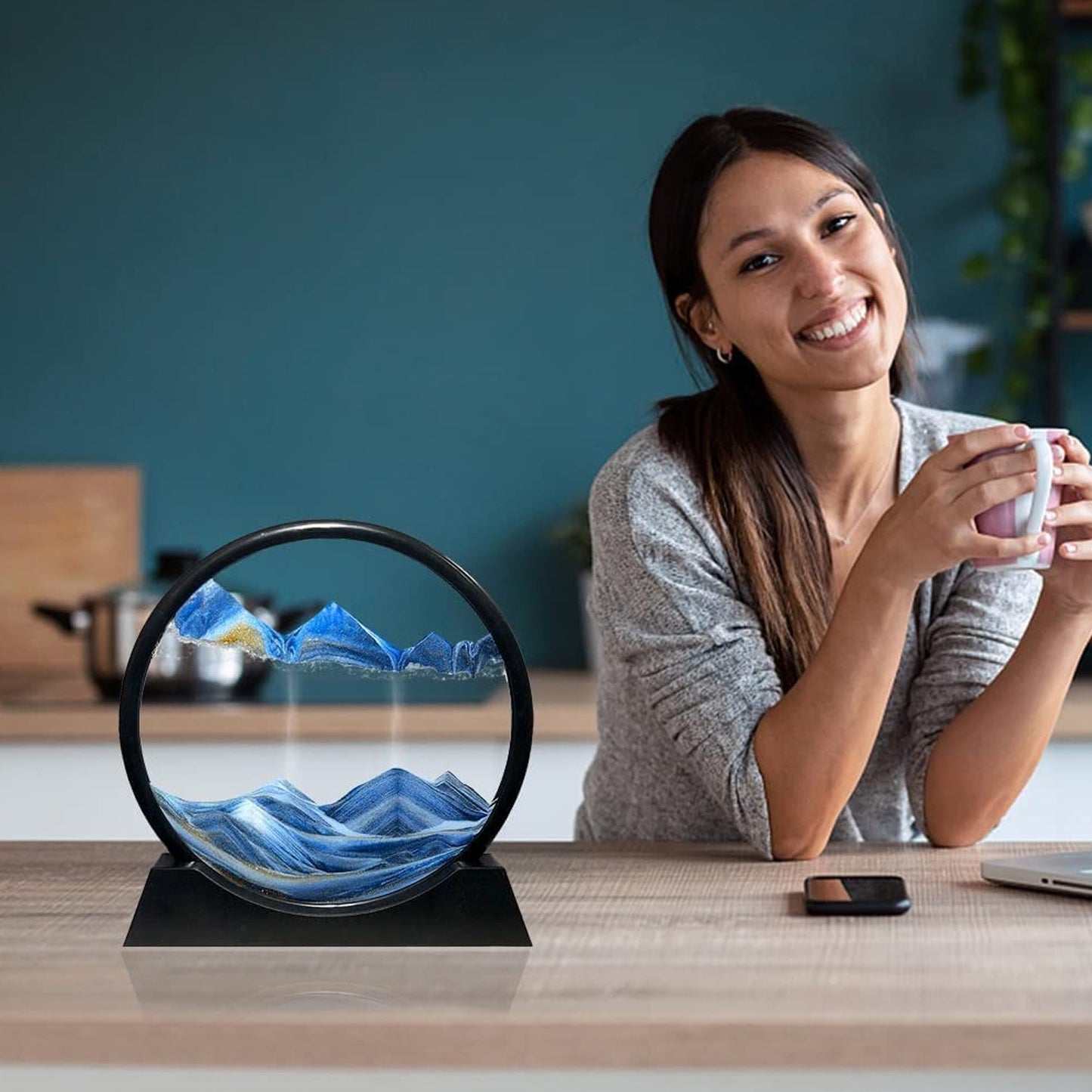 3D Moving Sand Art Ã¢â‚¬â€œ Liquid Motion Deep Sea Sandscape with Round Glass Frame (1 Pc)