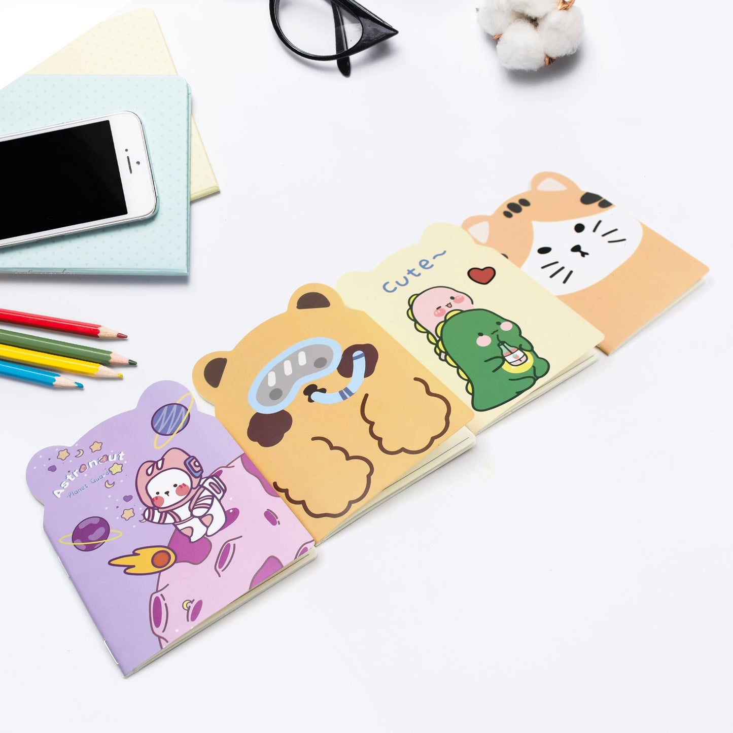 Cute Cartoon Journal Diary, Notebook for Women Men Memo Notepad Sketchbook 16 Pages Writing Journal for Journaling Notes Study School Work Boys Girls, Stationery (120x85MM / 2 Pc)