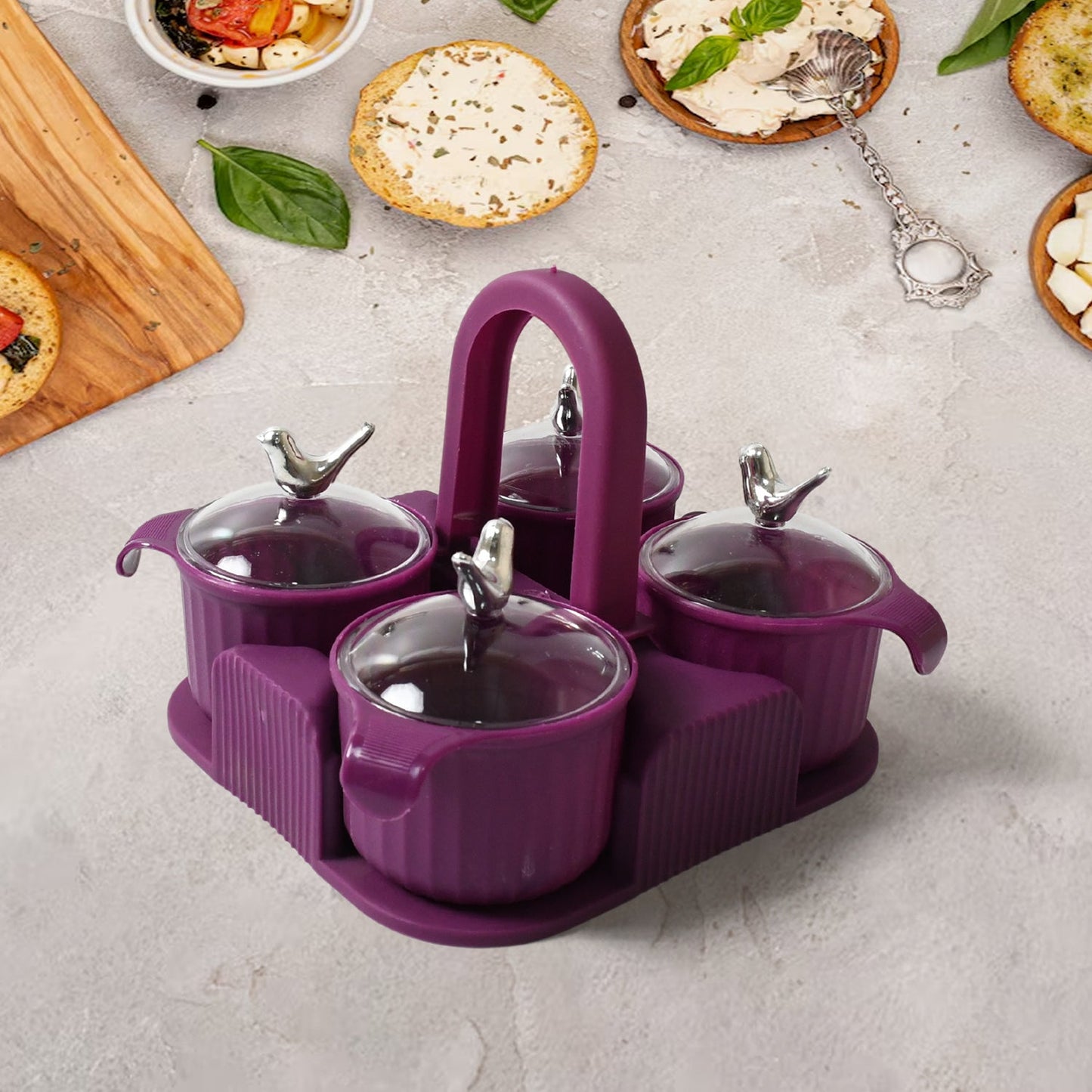 Multipurpose Silver Sparrow, Jar Dry fruit Set, for Home and KitchenÃ‚Â Airtight Dry Fruit Plastic Storage Container Tray Set With Lid & 4 Serving Jar Container for Sweets, Chips, Cookies | (4 Pc Set)