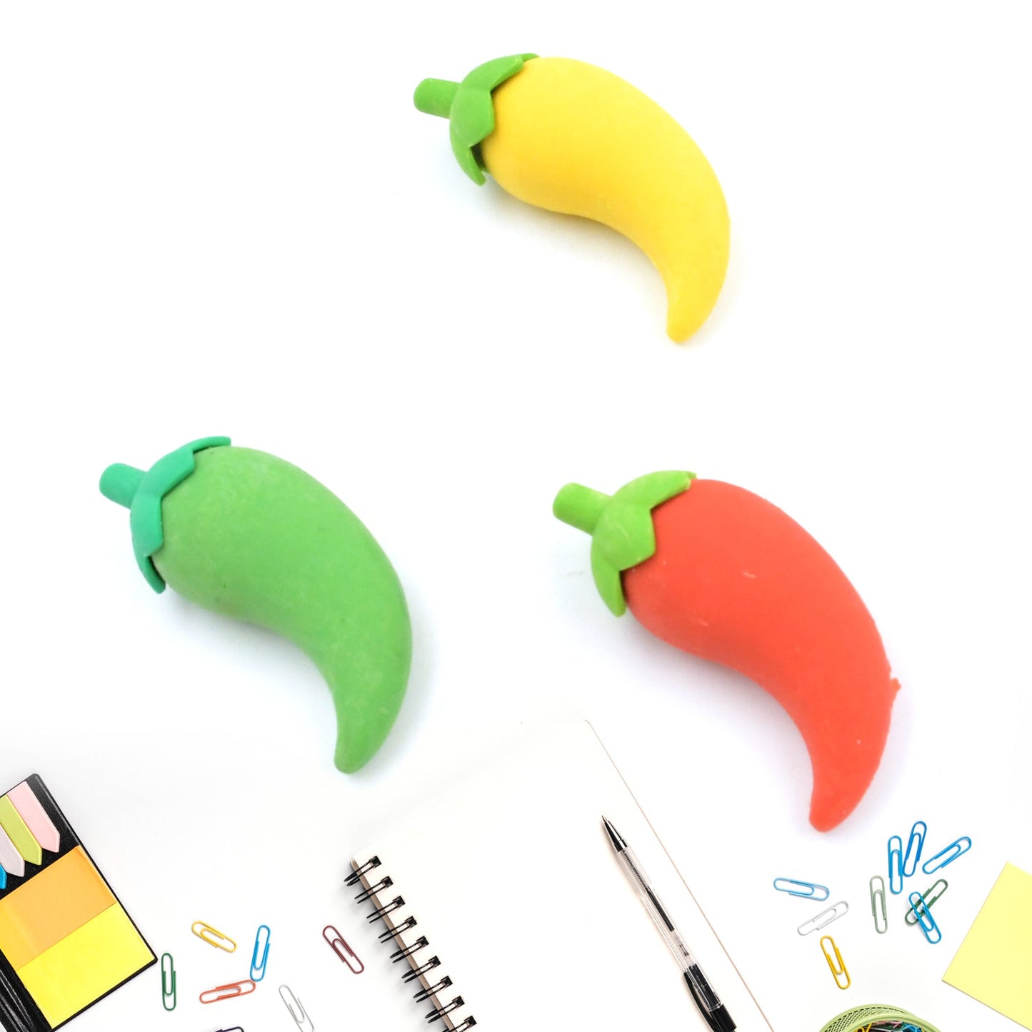 3D Fancy Colorful Chili Shape Erasers Ã¢â‚¬â€œ Mini Novelty Eraser Set (3 Pc)