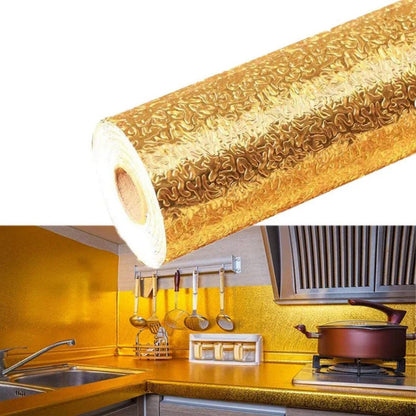 Oil Proof Sticker, Waterproof Self Adhesive Aluminum Foil Wallpaper (60 cmÃƒâ€”2m / Golden / 1 Pc)